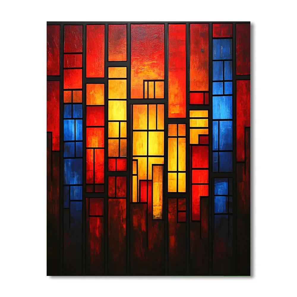 Mondrian Inspired City Grid Night Number painting