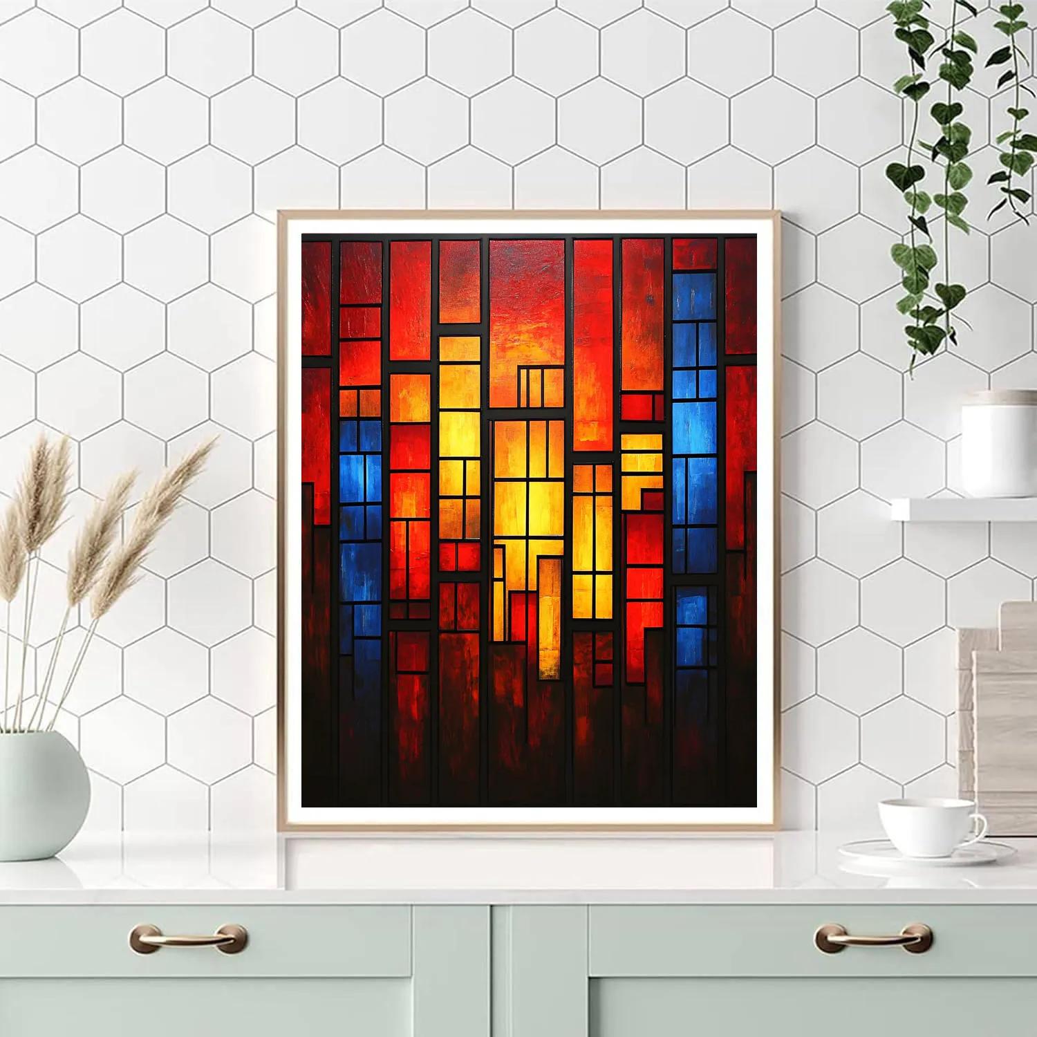 Mondrian Inspired City Grid Night Number painting