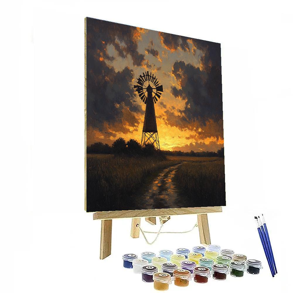 Rembrandt Inspired Windmill Silhouette In Copper Dusk Haze Paint by numbers kits