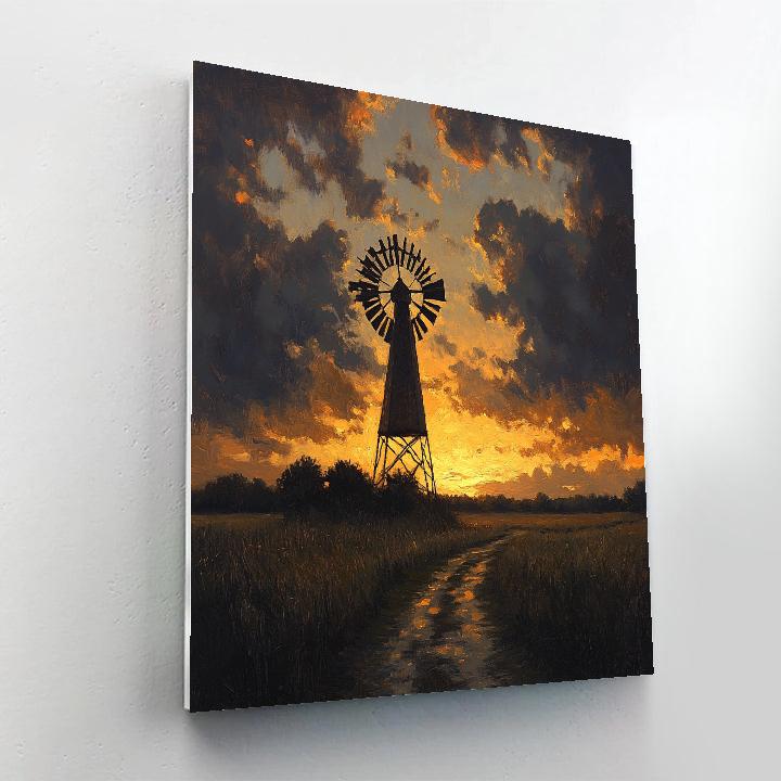 Rembrandt Inspired Windmill Silhouette In Copper Dusk Haze Paint by numbers kits