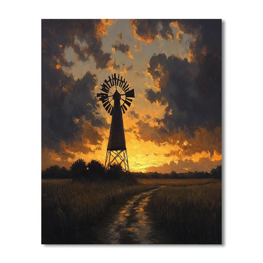 Rembrandt Inspired Windmill Silhouette In Copper Dusk Haze Paint by numbers kits