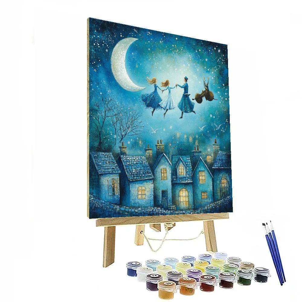 Chagall Inspired Floating Lovers Over Village Painting by numbers kit
