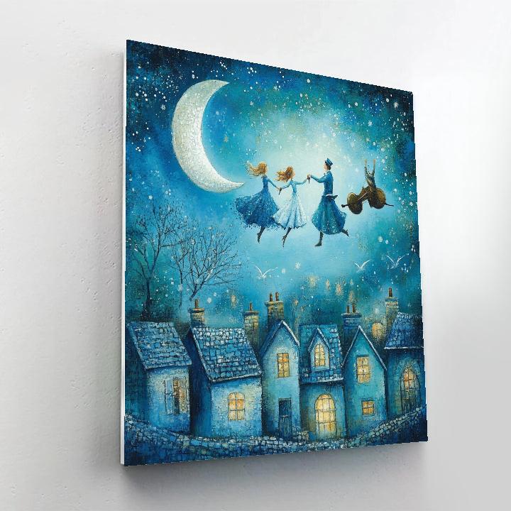 Chagall Inspired Floating Lovers Over Village Painting by numbers kit