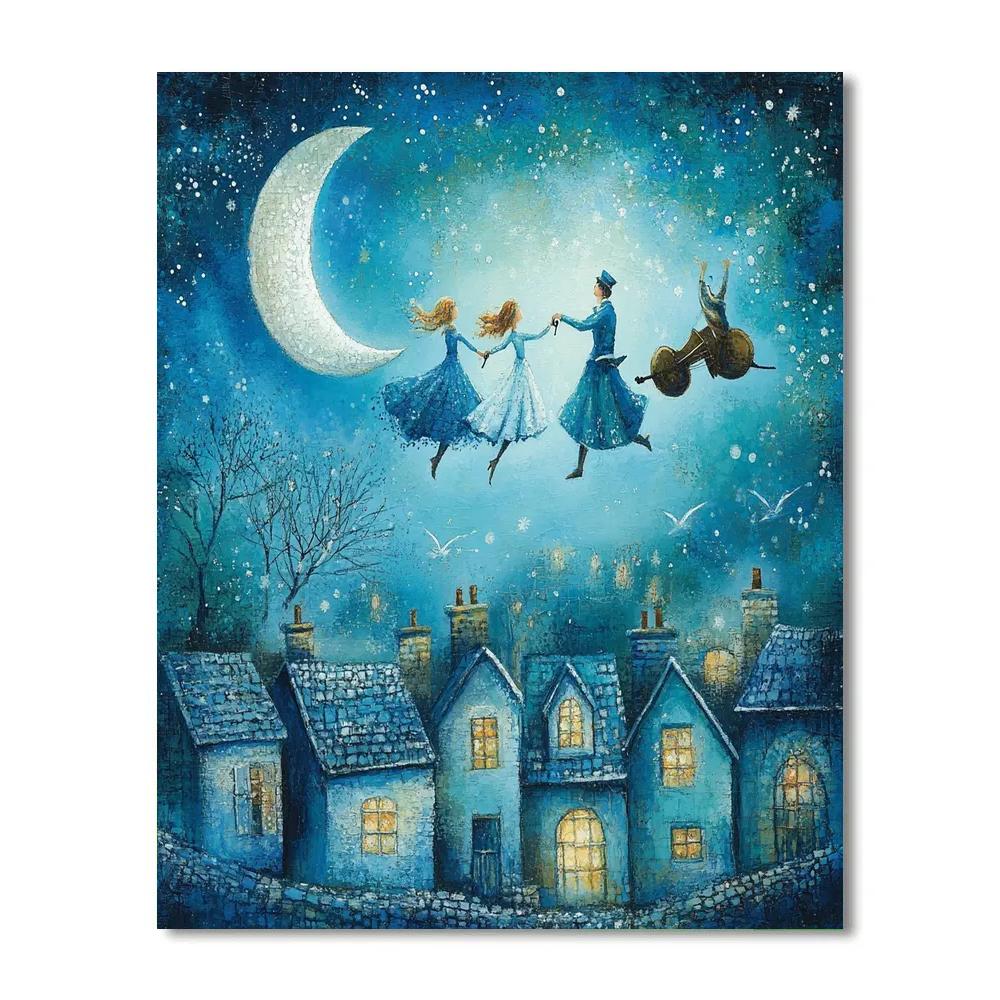 Chagall Inspired Floating Lovers Over Village Painting by numbers kit