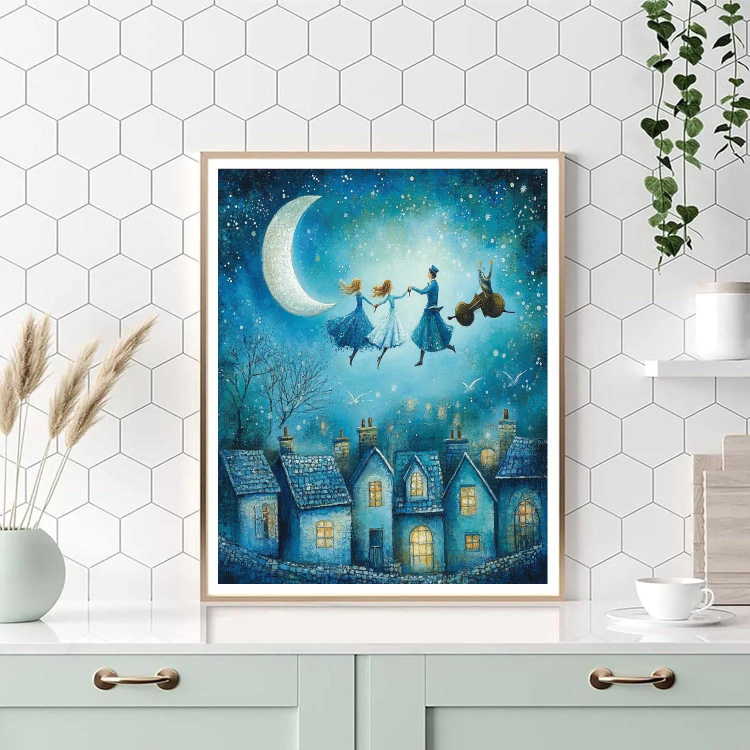 Chagall Inspired Floating Lovers Over Village Painting by numbers kit