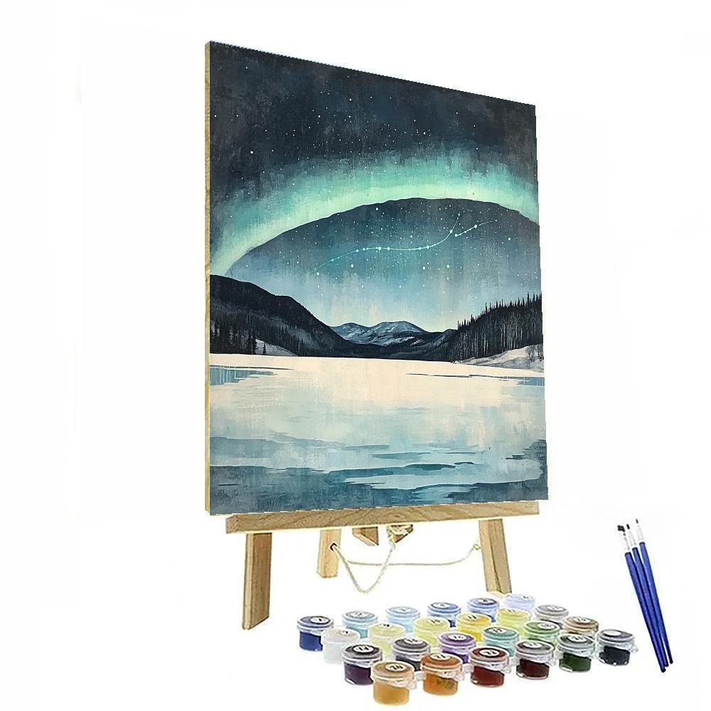 Leonardo Da Vinci Inspired Aurora Over Frozen Lake paint by number