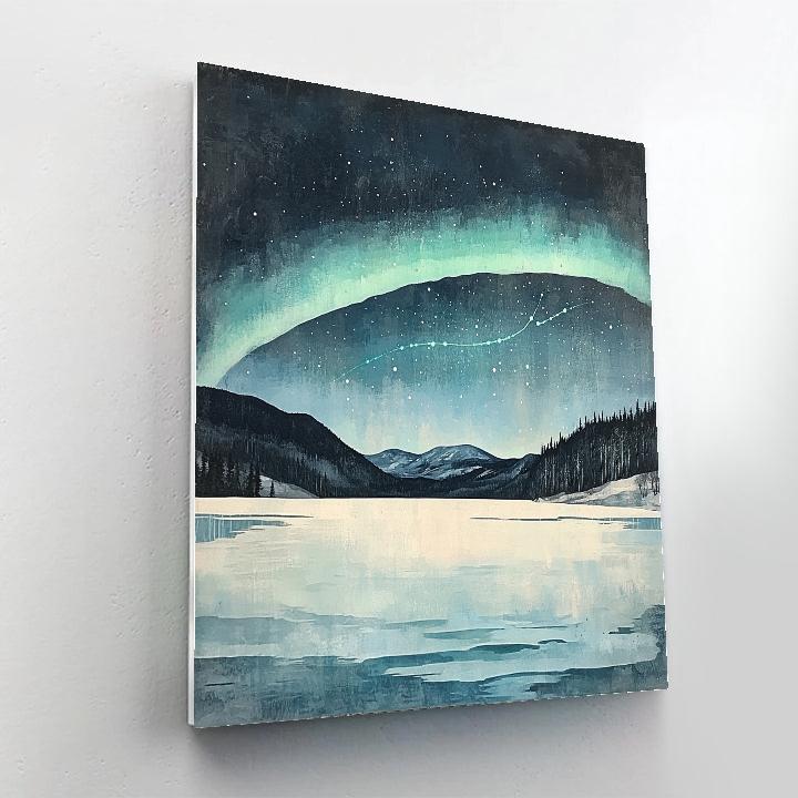 Leonardo Da Vinci Inspired Aurora Over Frozen Lake paint by number