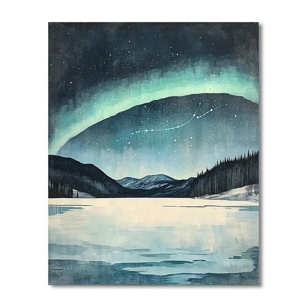 Leonardo Da Vinci Inspired Aurora Over Frozen Lake paint by number
