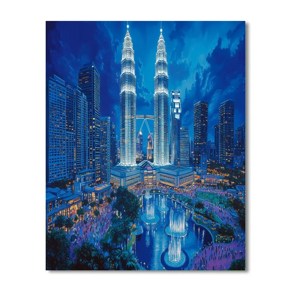Evening Lights Of Petronas Twin Towers District Kuala Lumpur Malaysia Number painting