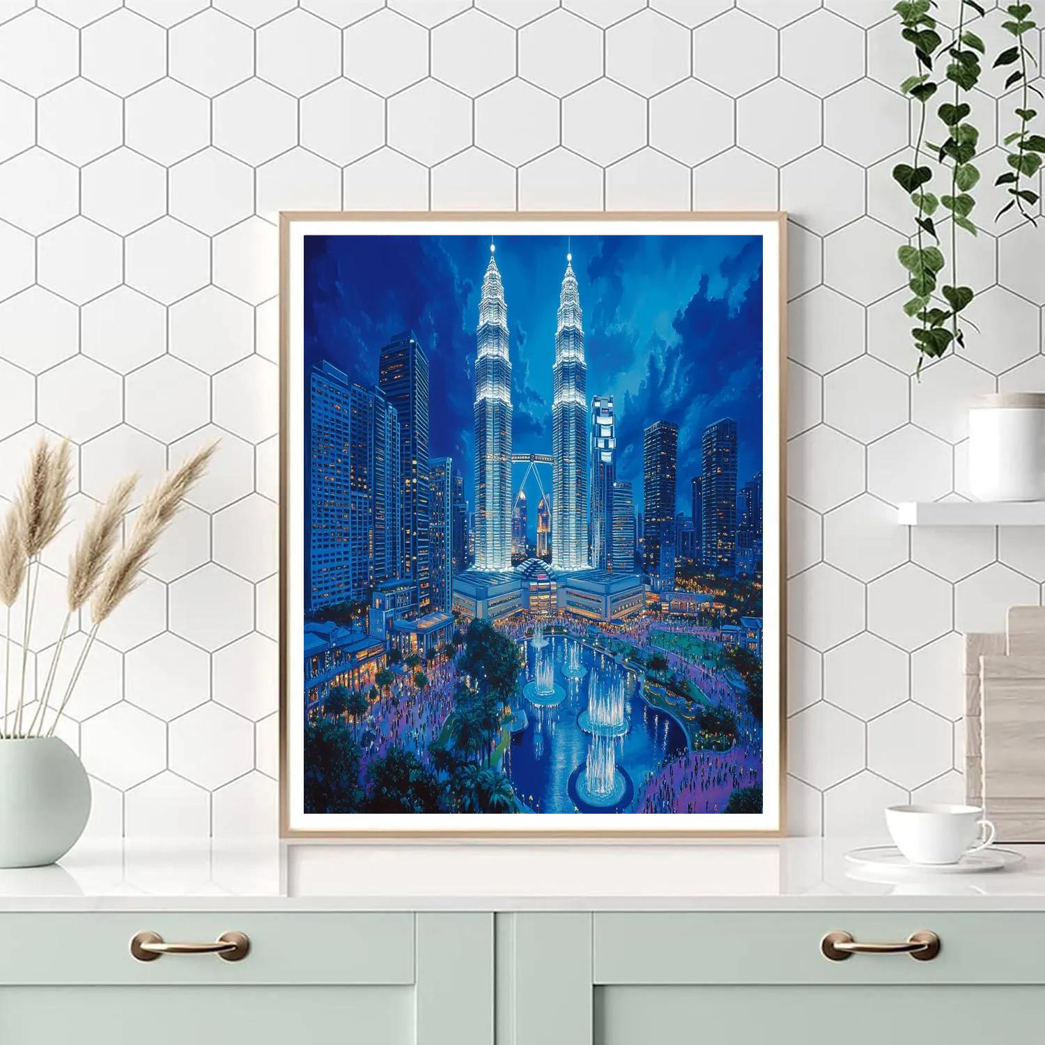 Evening Lights Of Petronas Twin Towers District Kuala Lumpur Malaysia Number painting