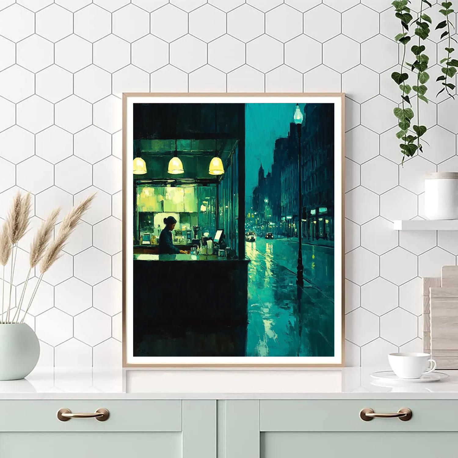 Hopper Inspired Night Cafe paint by color
