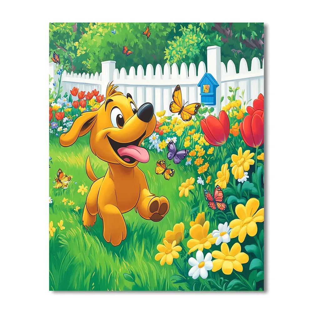 Pluto Sunny Garden Chase Disney Inspired paint by color