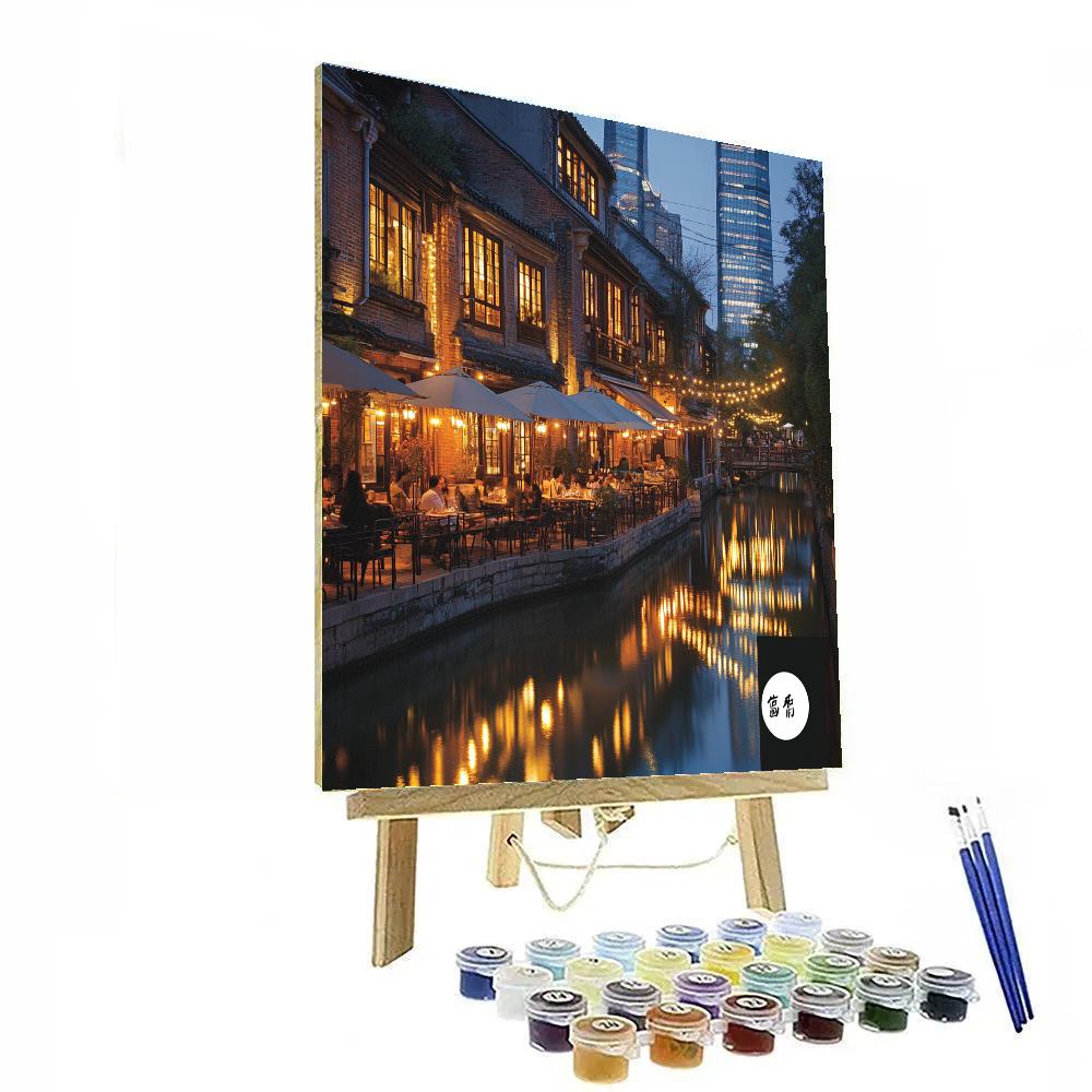 Canal At Night In Xintiandi Shanghai China paint by color