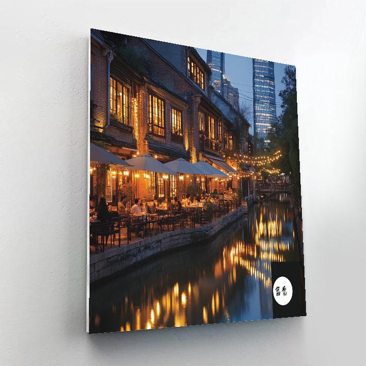 Canal At Night In Xintiandi Shanghai China paint by color