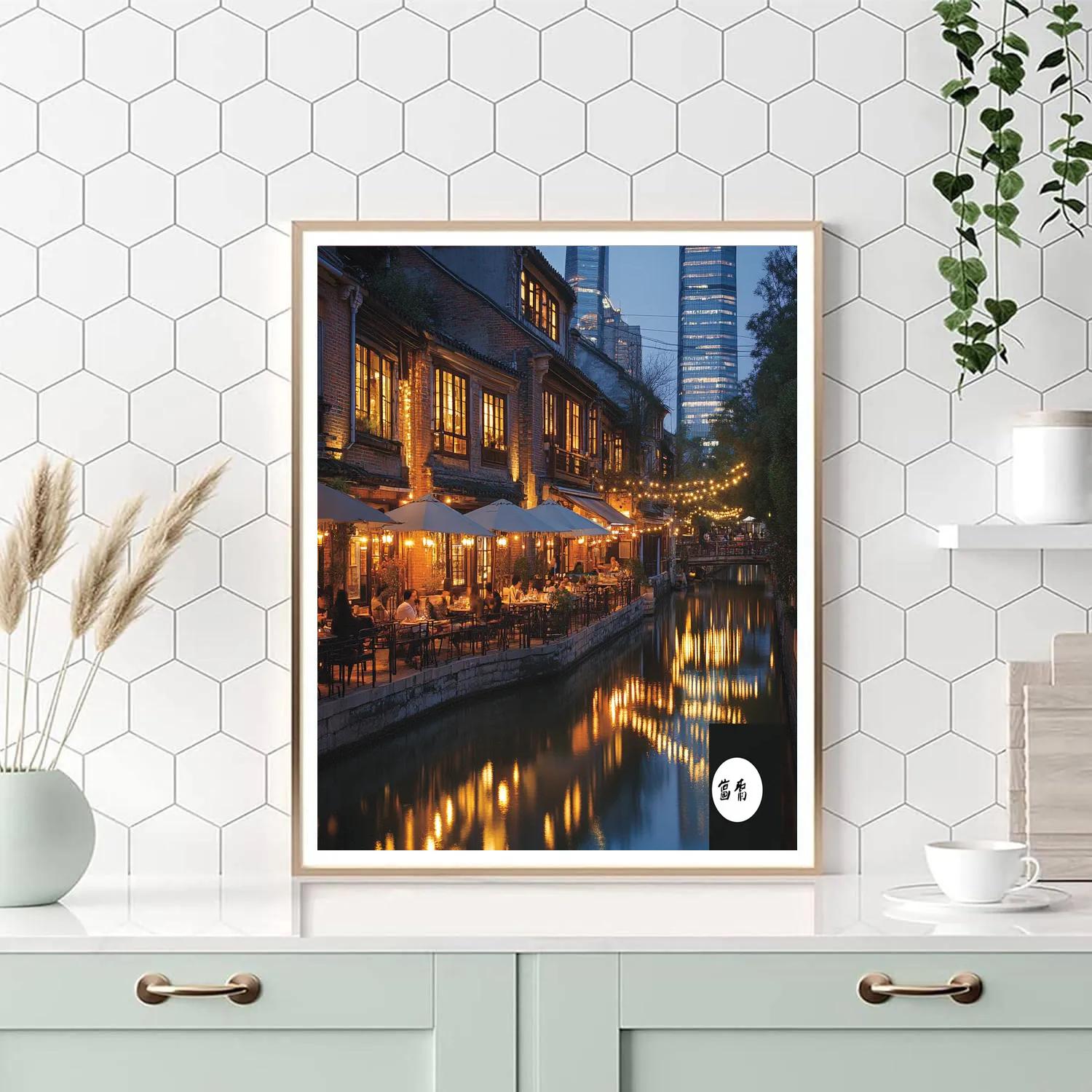 Canal At Night In Xintiandi Shanghai China paint by color