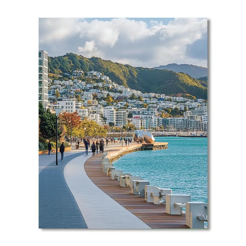 Harborfront Skyline Of Wellington New Zealand Painting by numbers kit