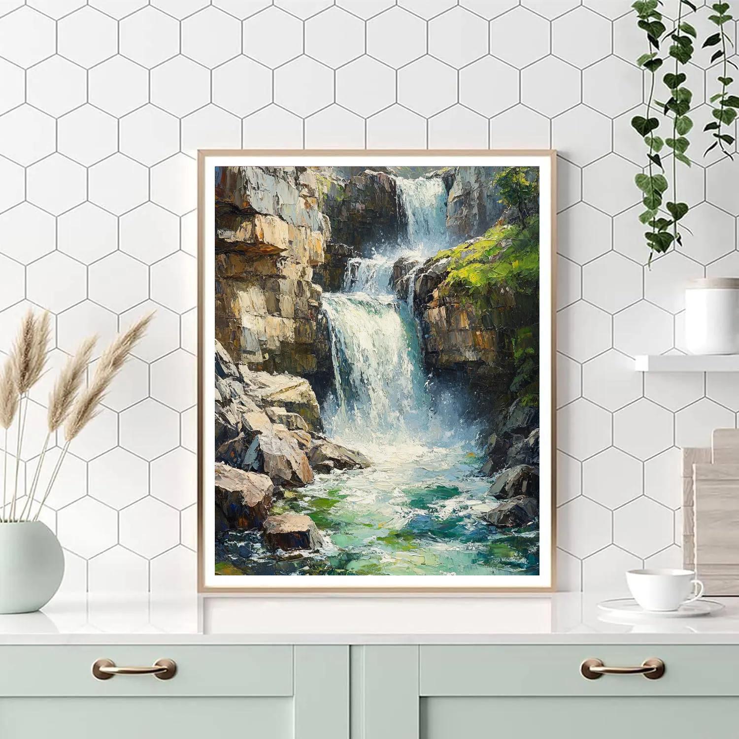 Courbet Inspired Rocky Waterfall painting number kit