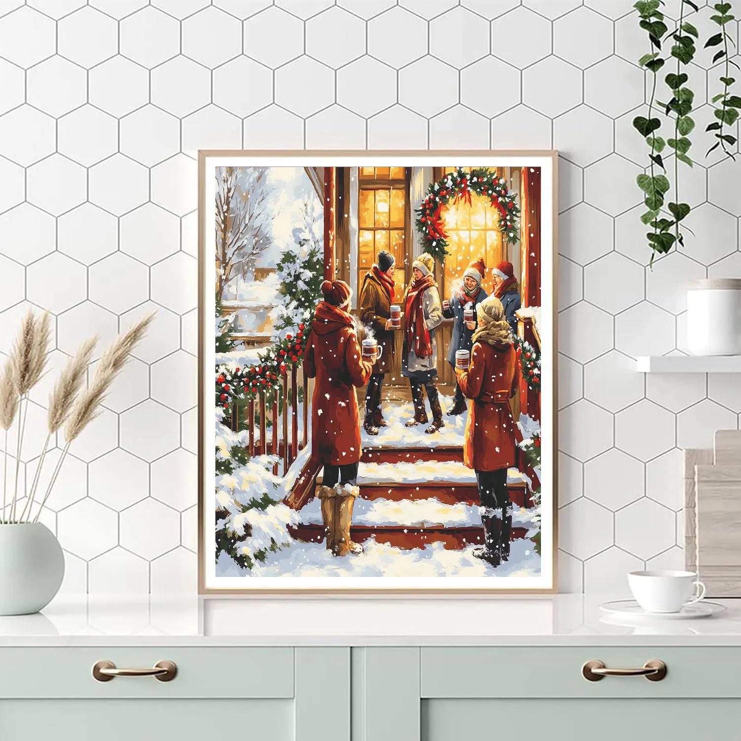 Holly Porch Hot Chocolate painting number kit