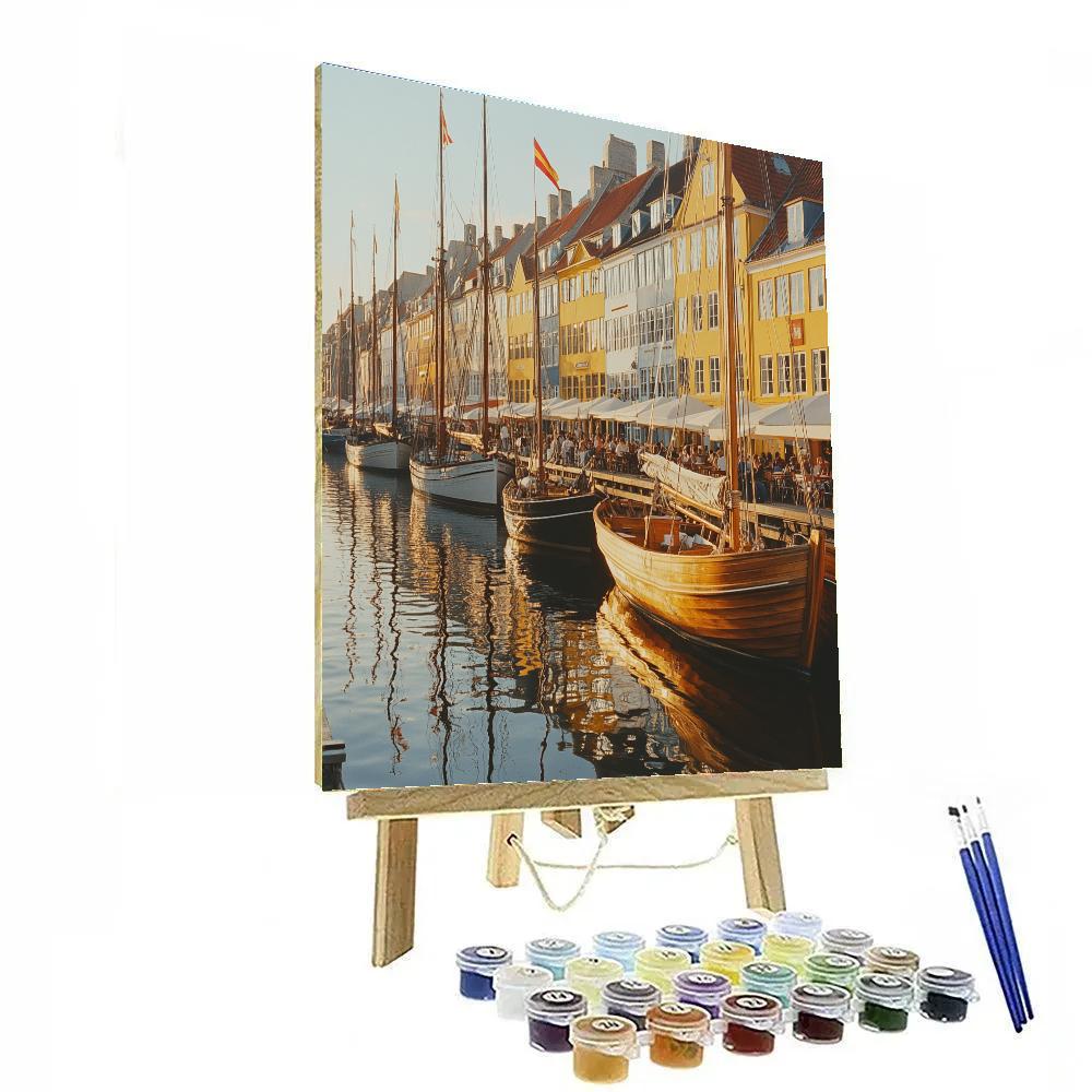 Colorful Boats At Nyhavn Summer Evening Copenhagen Denmark Numbered painting kits