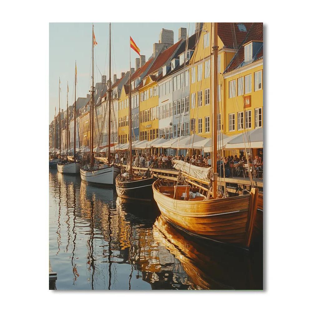 Colorful Boats At Nyhavn Summer Evening Copenhagen Denmark Numbered painting kits