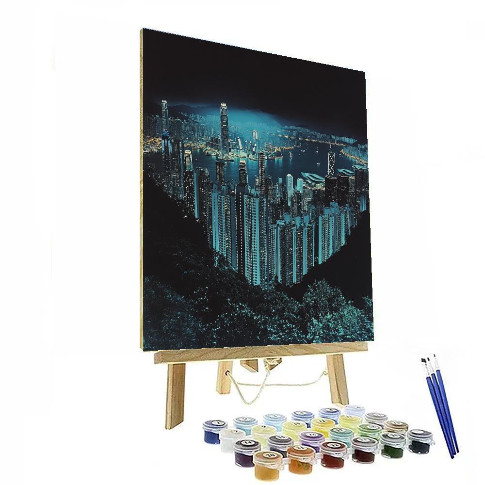 Night View From Victoria Peak Tram Station Hong Kong China Painting by numbers kit