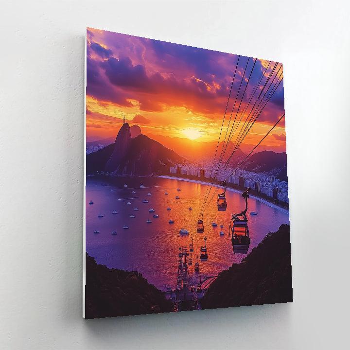Sunset From Sugarloaf Cable Car Station Rio De Janeiro Brazil Paint by numbers art