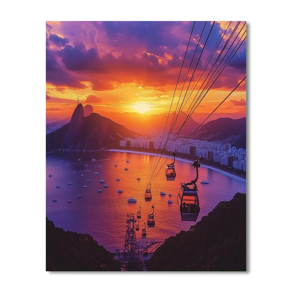 Sunset From Sugarloaf Cable Car Station Rio De Janeiro Brazil Paint by numbers art