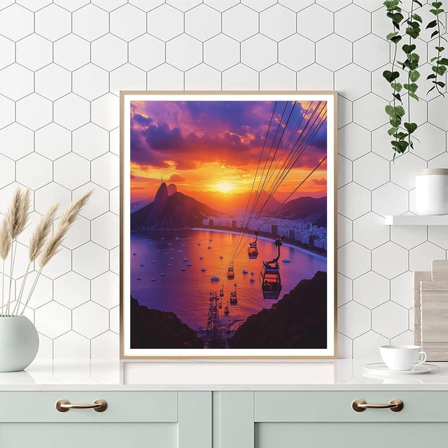 Sunset From Sugarloaf Cable Car Station Rio De Janeiro Brazil Paint by numbers art