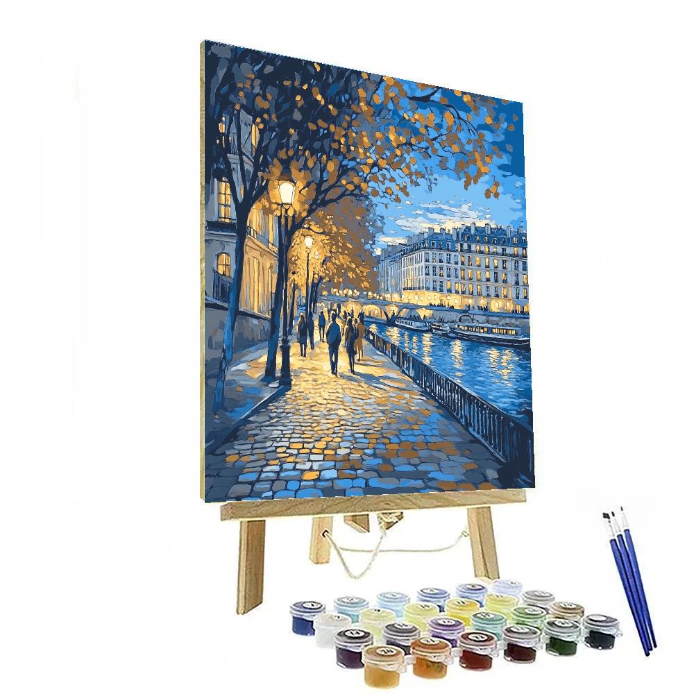 Evening Walk Along The Seine At Left Bank Paris France paint by color