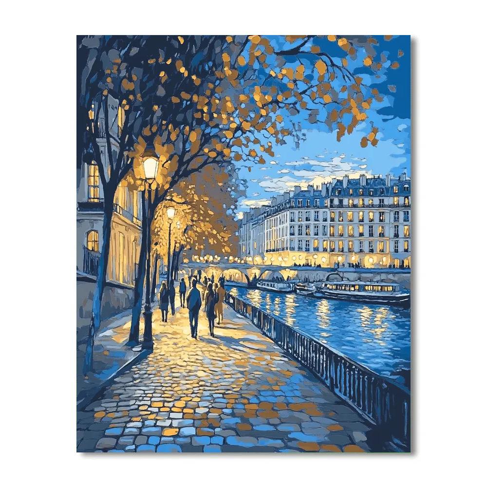 Evening Walk Along The Seine At Left Bank Paris France paint by color