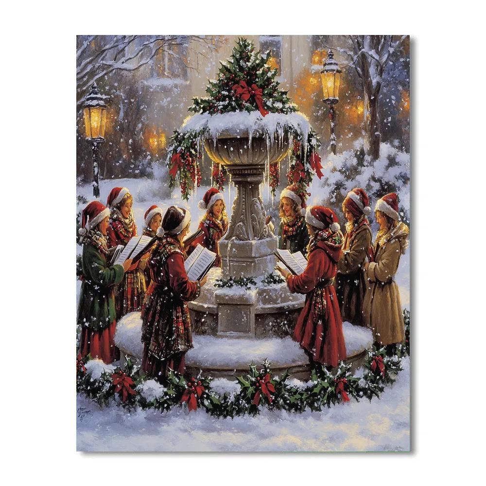 Choir At The Village Fountain Paint by numbers art