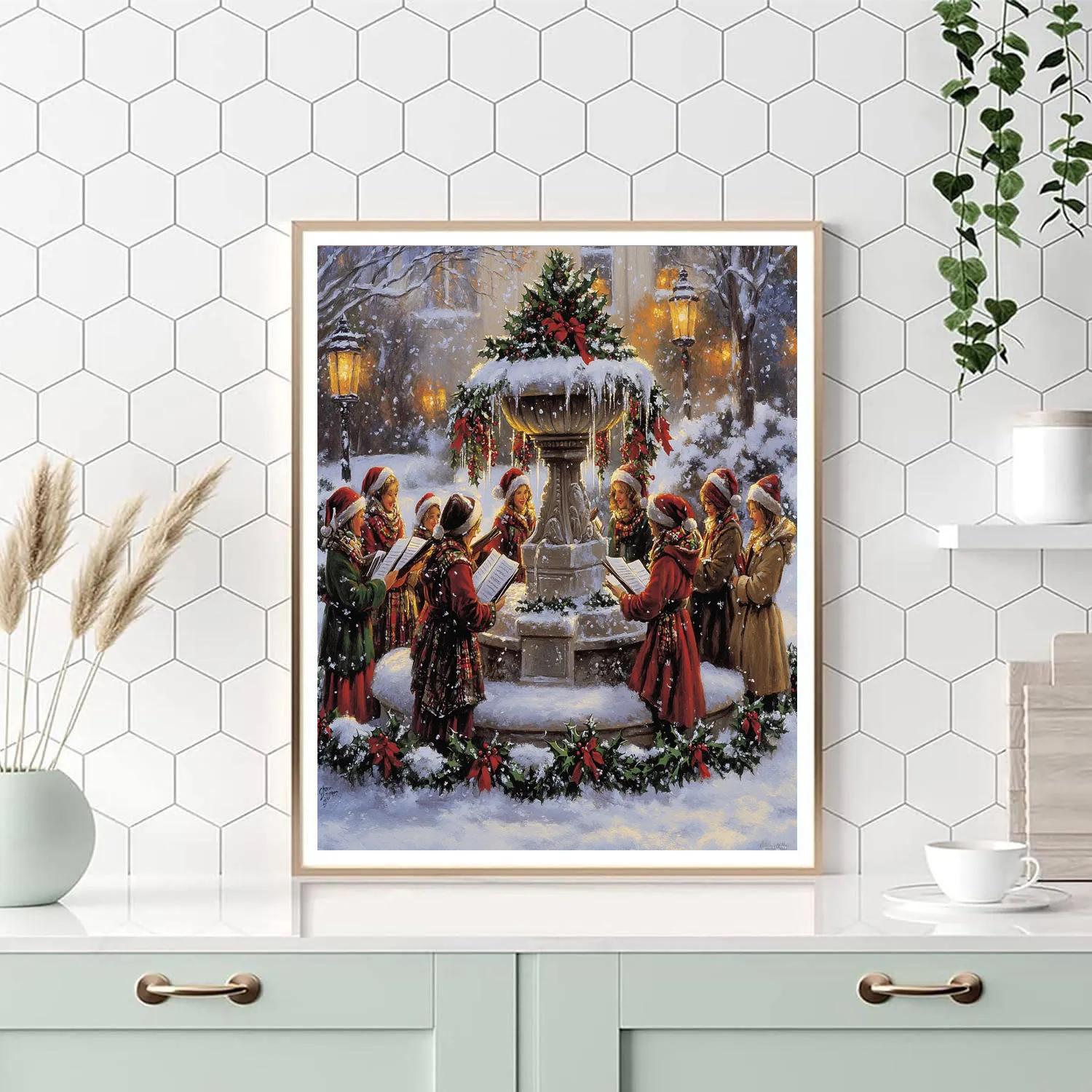 Choir At The Village Fountain Paint by numbers art