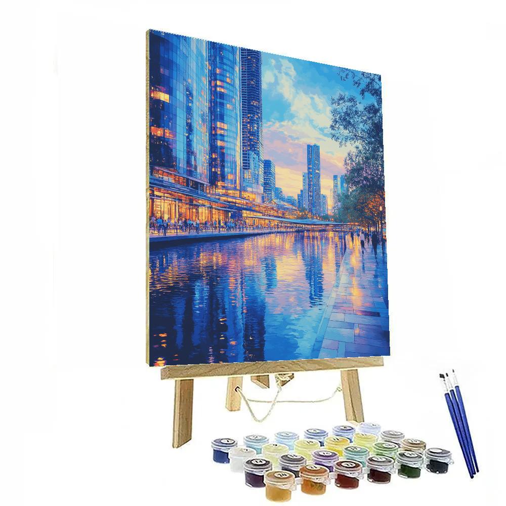 Modern Skyline From Yarra River Promenade Melbourne Australia DIY paint by numbers