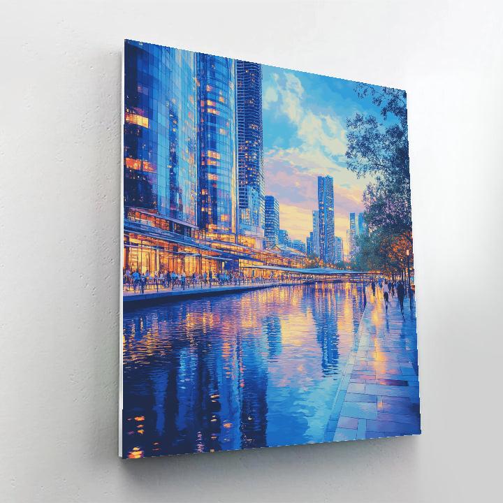 Modern Skyline From Yarra River Promenade Melbourne Australia DIY paint by numbers