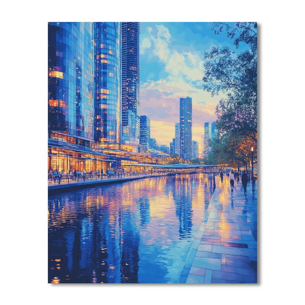 Modern Skyline From Yarra River Promenade Melbourne Australia DIY paint by numbers