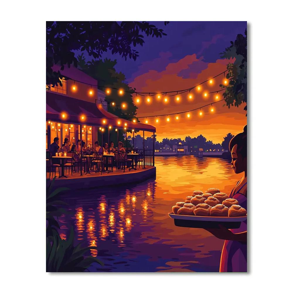Tiana Riverside Cafe Evening Disney Inspired Paint by numbers art
