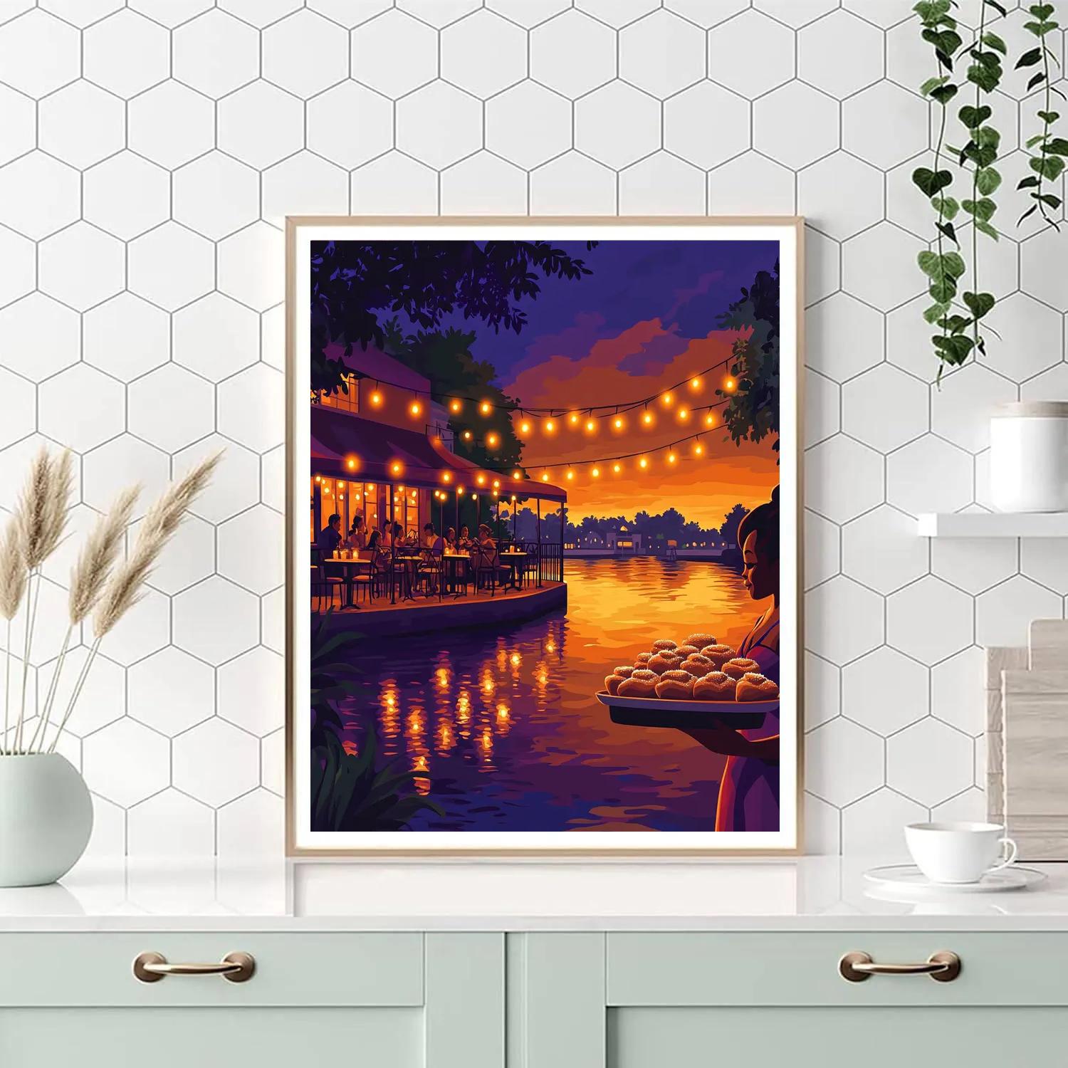 Tiana Riverside Cafe Evening Disney Inspired Paint by numbers art