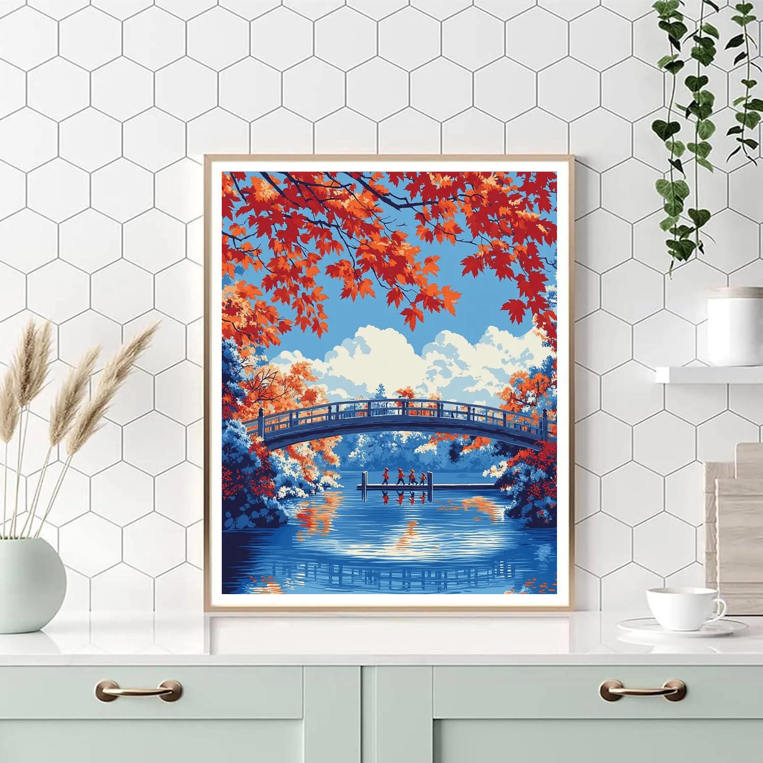 Hokusai Inspired Autumn Maples By River paint by color