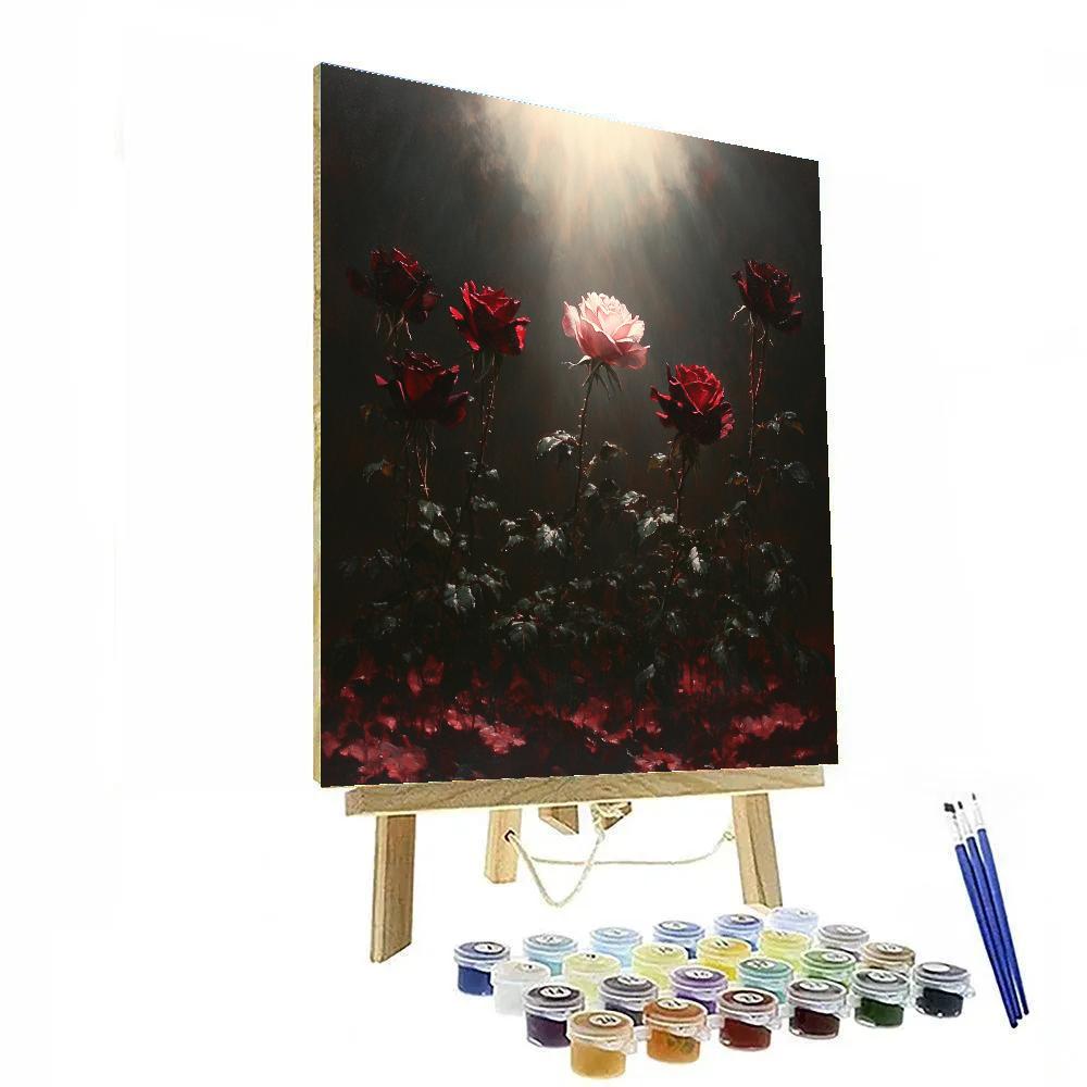 Caravaggio Inspired Stormlit Rose Garden paint by color