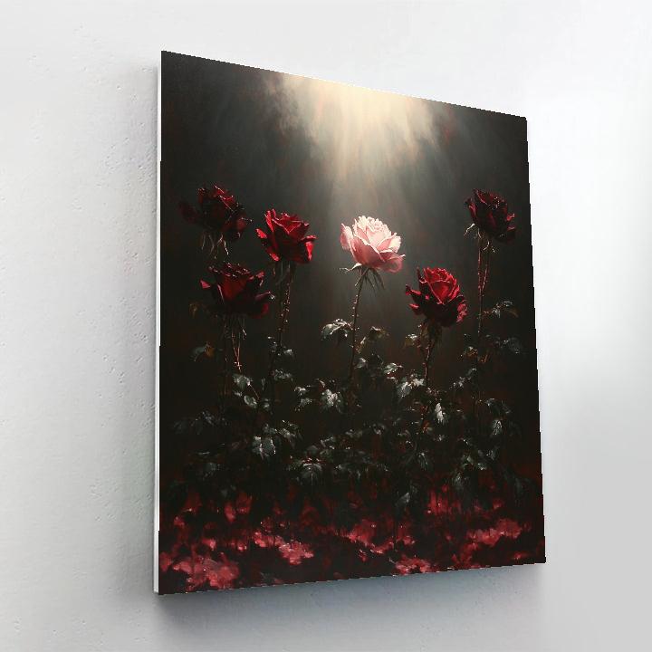 Caravaggio Inspired Stormlit Rose Garden paint by color