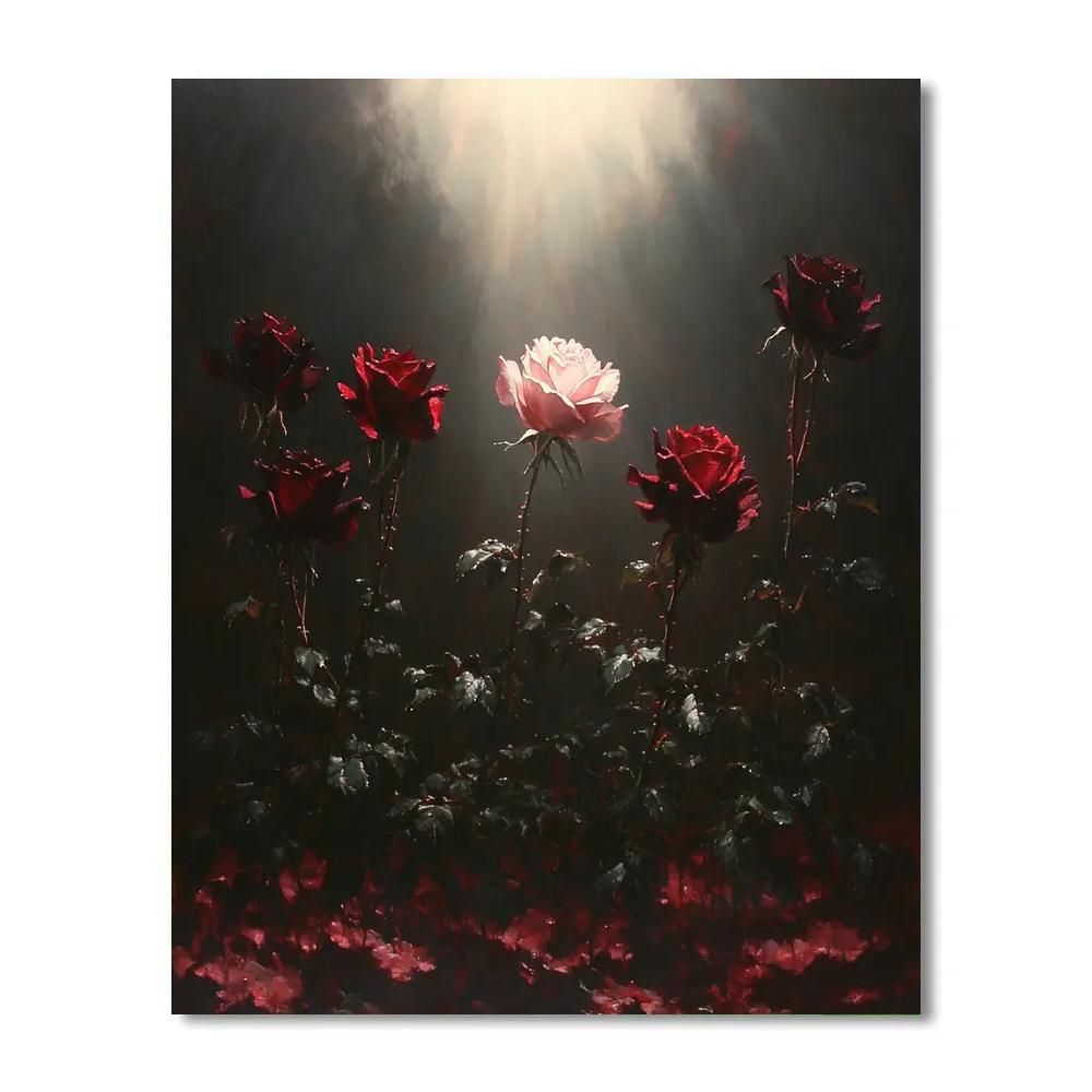 Caravaggio Inspired Stormlit Rose Garden paint by color