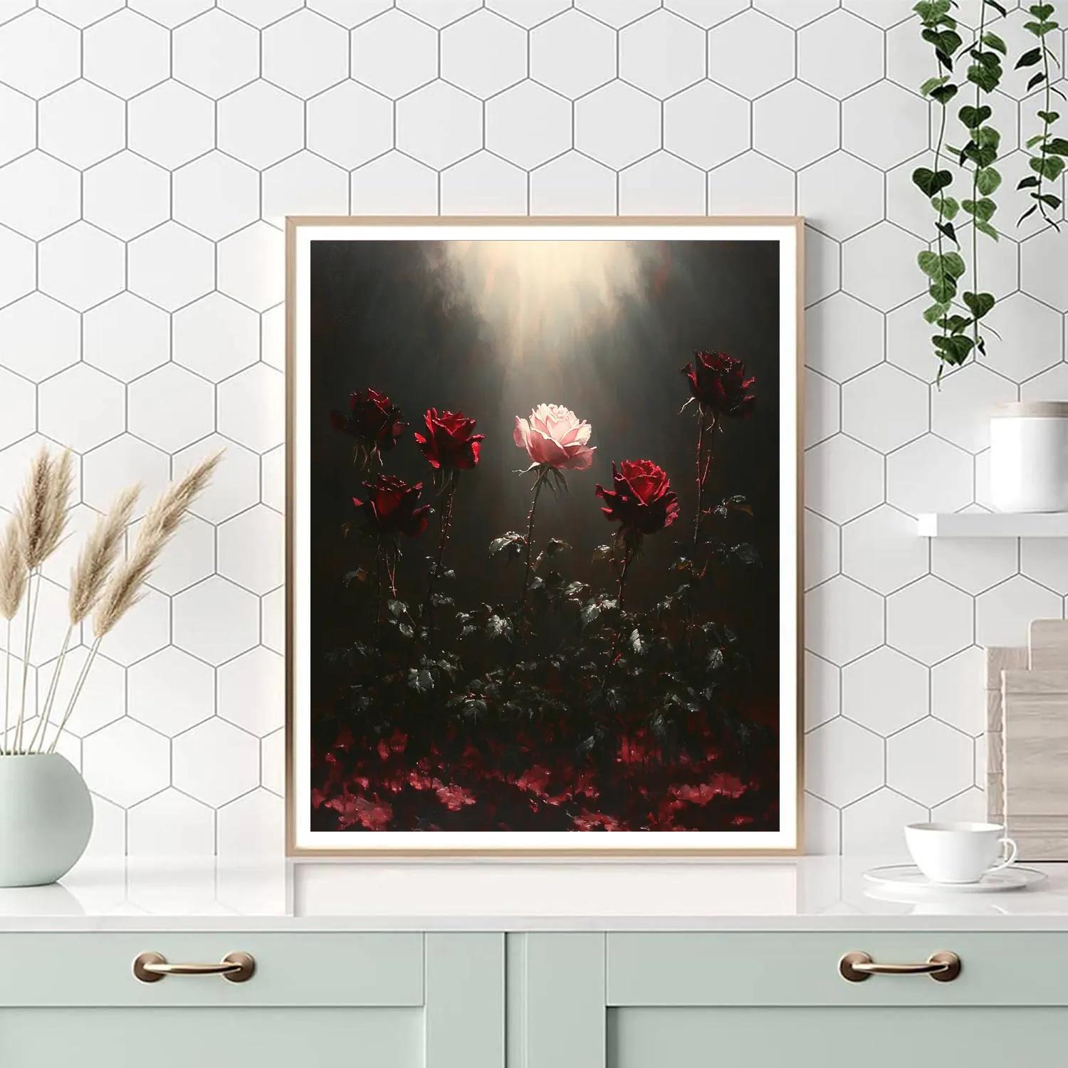 Caravaggio Inspired Stormlit Rose Garden paint by color