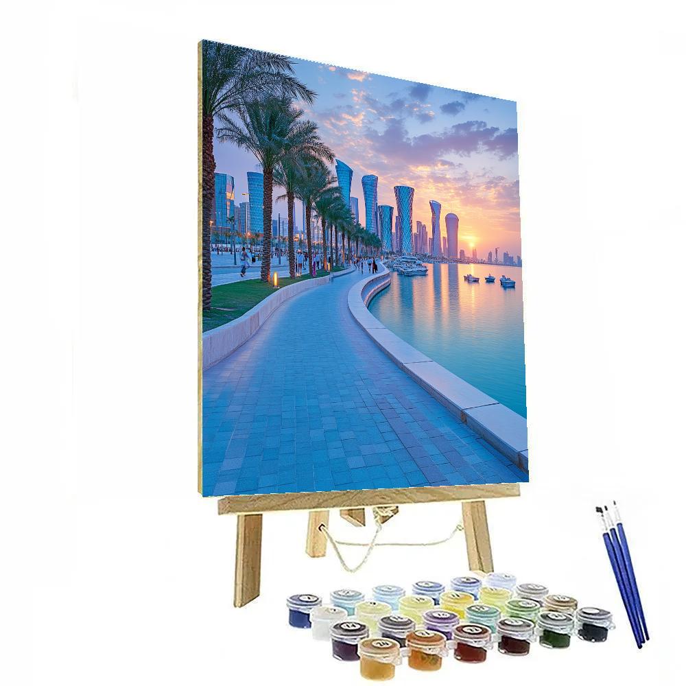 Seaside Corniche And Skyline Doha Qatar paint by number