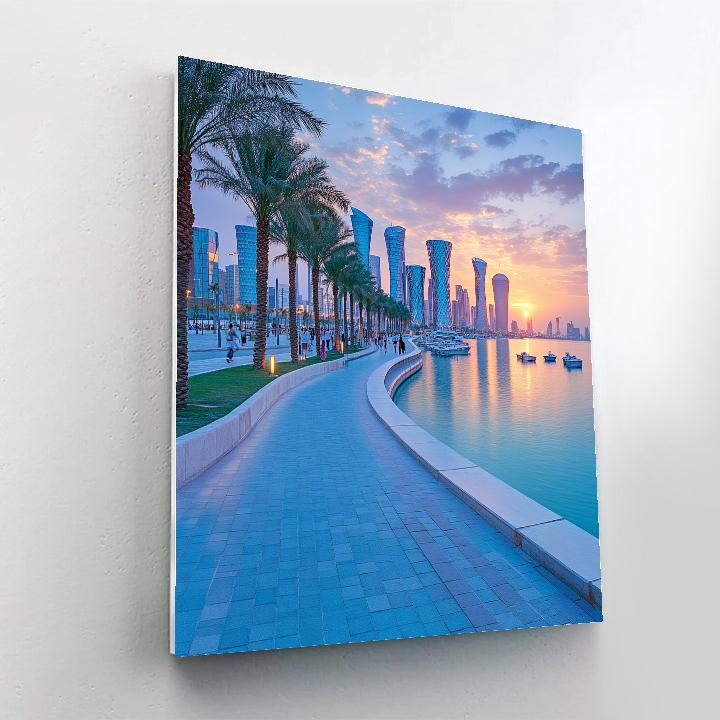 Seaside Corniche And Skyline Doha Qatar paint by number