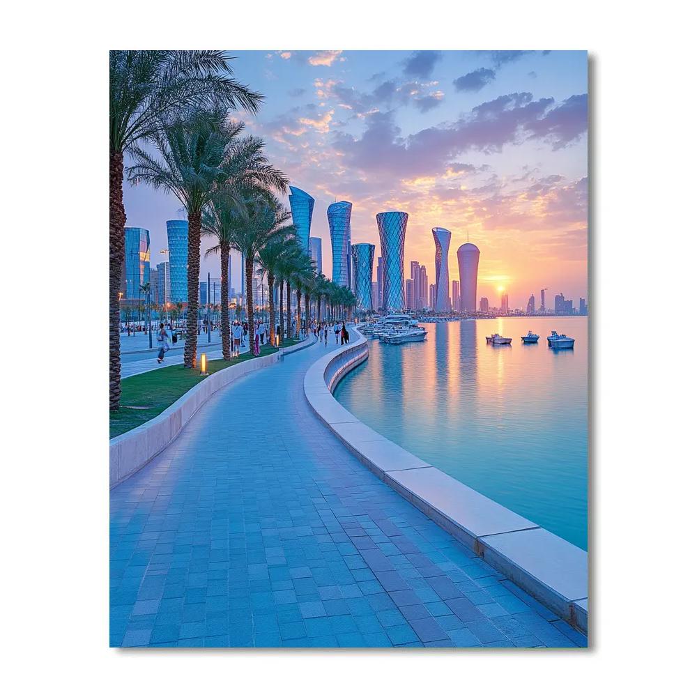 Seaside Corniche And Skyline Doha Qatar paint by number