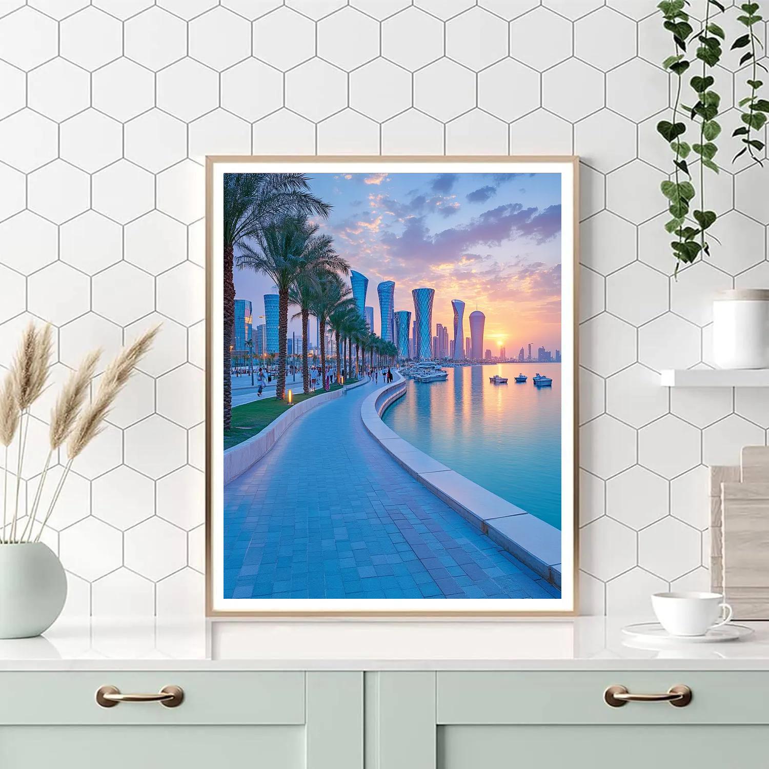 Seaside Corniche And Skyline Doha Qatar paint by number