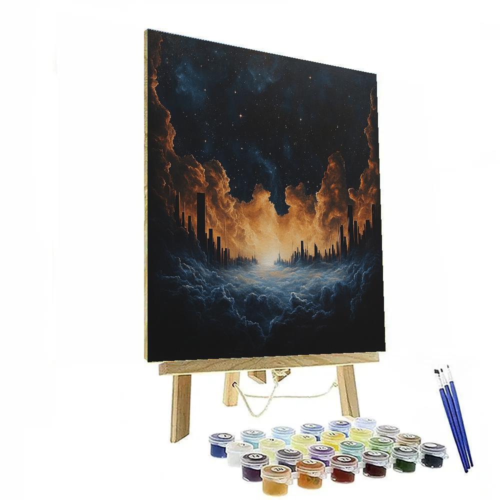 Caravaggio Inspired Nebula Above Silent Citylights painting number kit