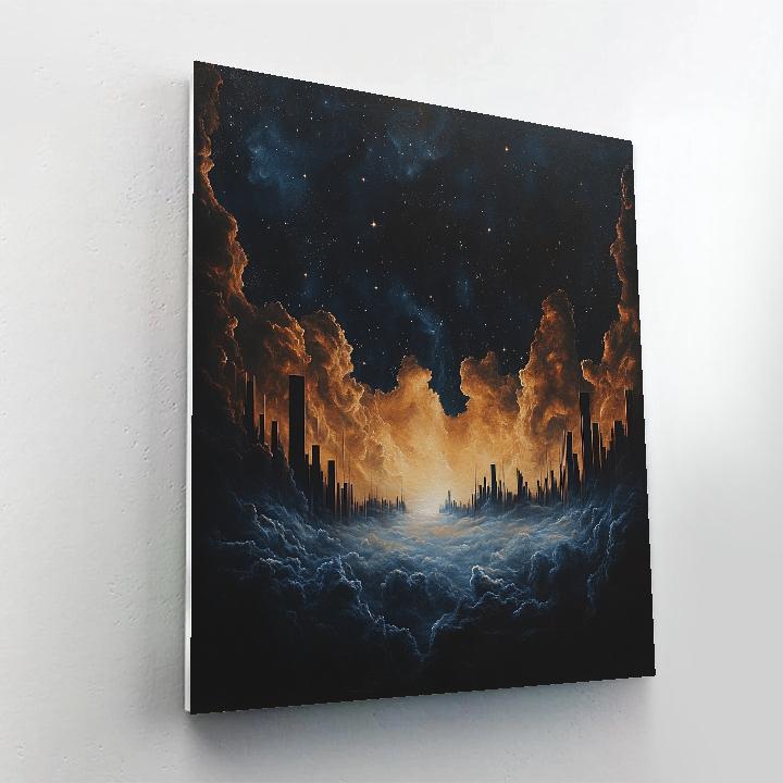 Caravaggio Inspired Nebula Above Silent Citylights painting number kit