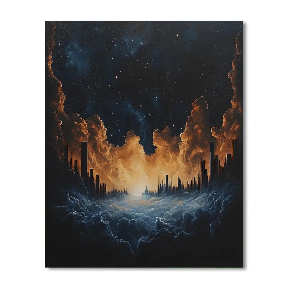 Caravaggio Inspired Nebula Above Silent Citylights painting number kit
