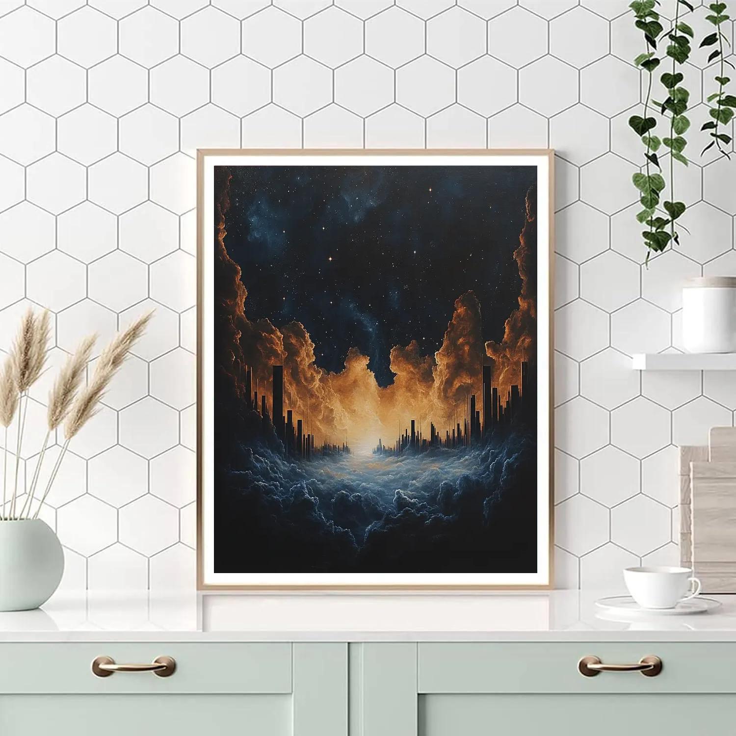 Caravaggio Inspired Nebula Above Silent Citylights painting number kit